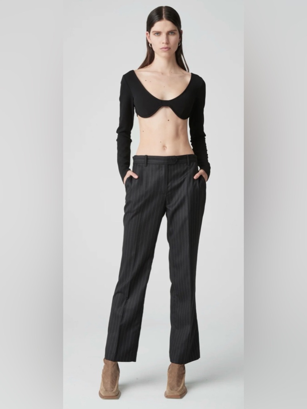 Atoir Black Long-Sleeve Sculpted Underbust Crop Top size US 10